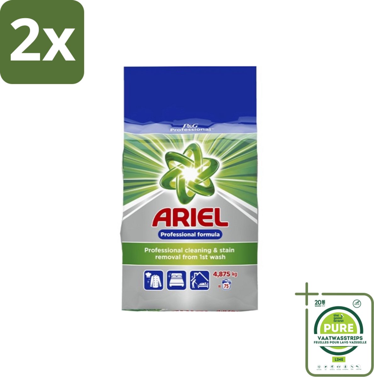 Ariel – Waspoeder Professional – Original – 4,8 kg – 75 wasbeurten - Voordeelverpakking - 2 stuks - Ariel Professional Waspoeder - 4.8 kg Waspoeder