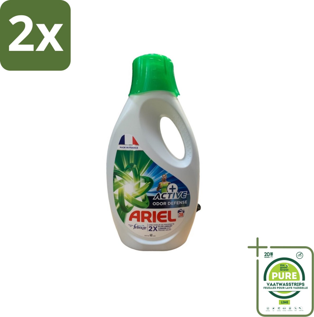 Ariel – Vloeibaar Wasmiddel – Active Odor Defense – 1,26 L – 28 wasbeurten - Voordeelverpakking - 2 stuks - Geurverwijderend wasmiddel - Sportkleding wassen