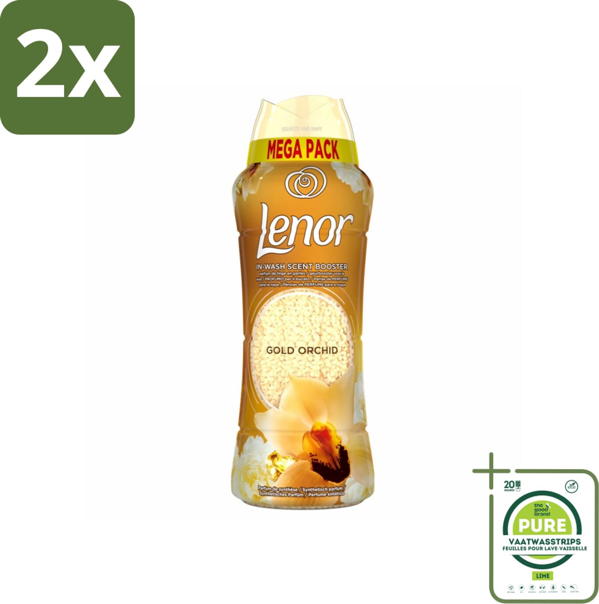 Lenor – Geurparels – Gouden Orchidee – 570 g - Voordeelverpakking - 2 stuks - Geurparel - Wasgeur