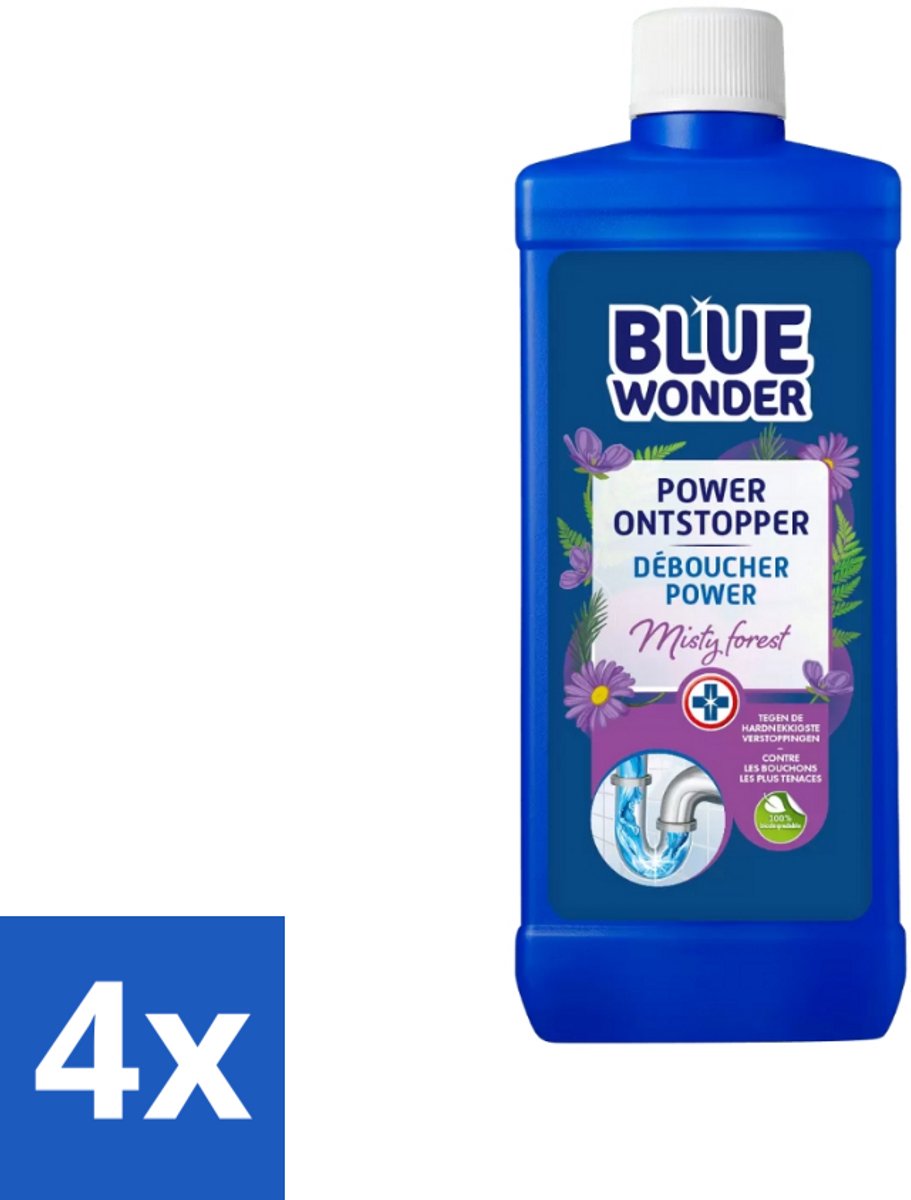 4 x Blue Wonder - Ontstopper - Misty Forest - Tegen Hardnekkige Ontstopping - 500 ml - Ontstopper - Verstoppingen - Afvoer - Gootsteen - Wastafel