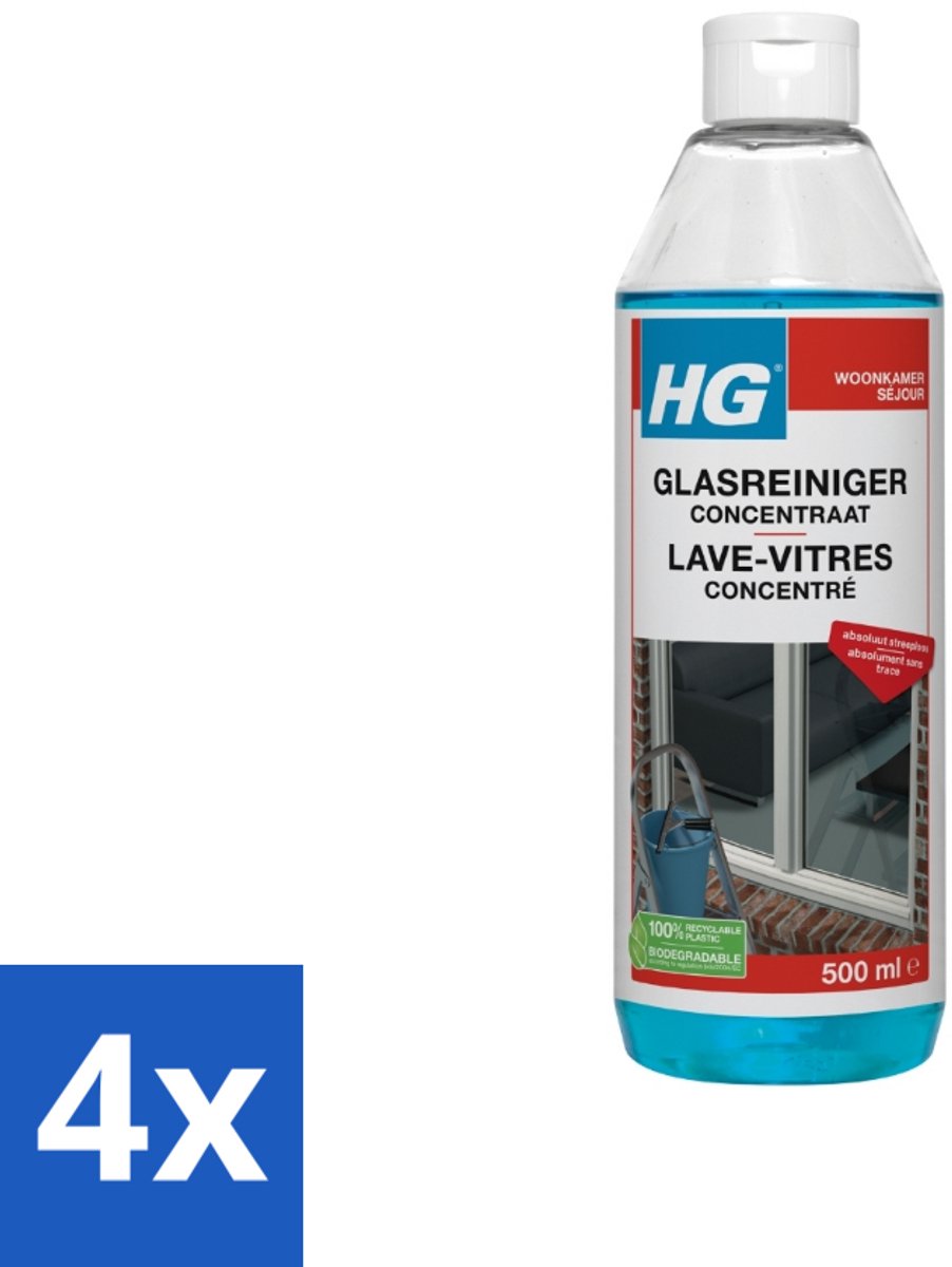 4 x HG Glasreiniger Concentraat 500 ml - Glasreiniger - Ramen Schoonmaken - Streeploos - HG Glasreiniger - Concentraat