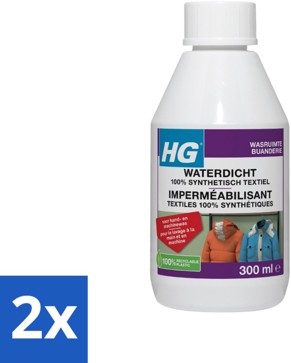 2 x HG Waterdicht voor 100% Synthetisch Textiel 300 ml - Waterdicht Maken - Synthetische Stof - Regenkleding - Ski-kleding - Waterafstotend