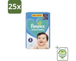 25 x Pampers – Luiers – Active Baby Maat 3 – 70 Luiers - Grootverpakking - Baby-luiers - Droge Billetjes - Huidbescherming - Luchtdoorlatende Luiers - Absorberende Luiers