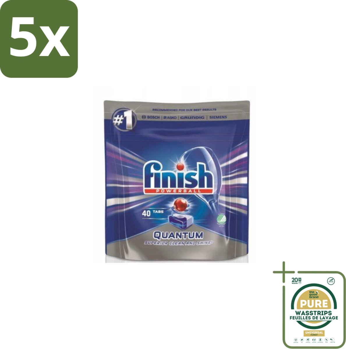 5 x Finish – Vaatwastabletten – Quantum Regular – 40 Capsules - Grootverpakking - Vaatwastabletten - Vaatwasser - Vaat Reinigen - Vaatwasser Tablet - Vaatwasser Tabletten