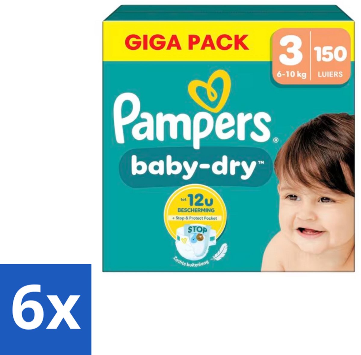 Pampers – Luiers – Baby Dry Maat 3 – 150 Luiers - Voordeelverpakking - 6 stuks