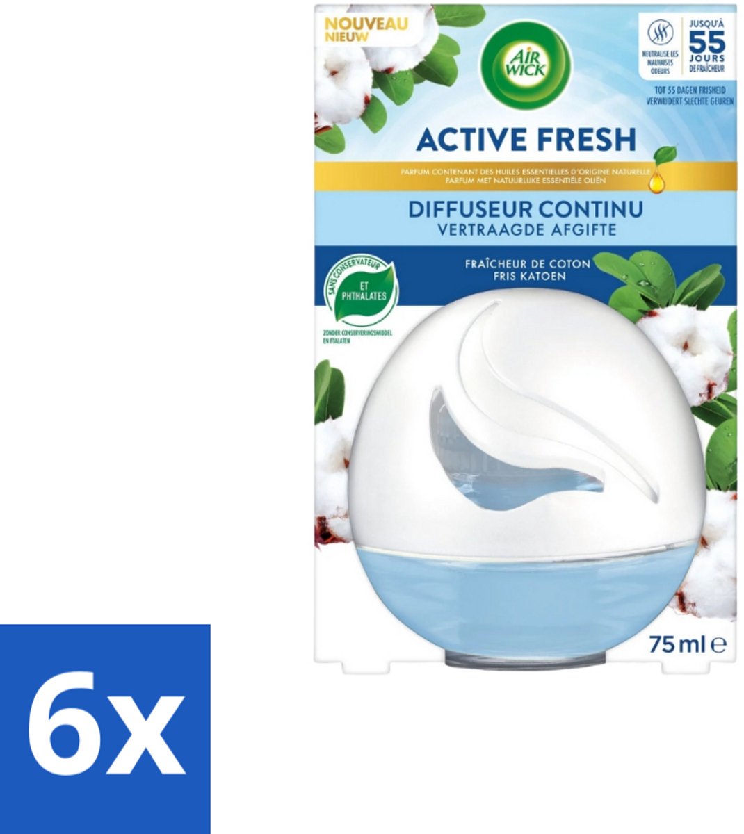 Air Wick – Luchtverfrisser – Deco Sphere Katoen – 75 ml - Voordeelverpakking - 6 stuks