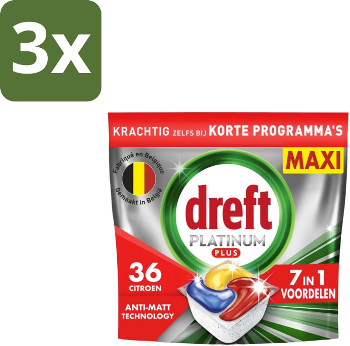 3 x Dreft – Vaatwastabletten – Platinum Plus All-in-One – Citroen – 19 Tabletten - Vaatwastabletten - Anti-dofheid - Glansherstel - Vaatwasser - Vaatwas