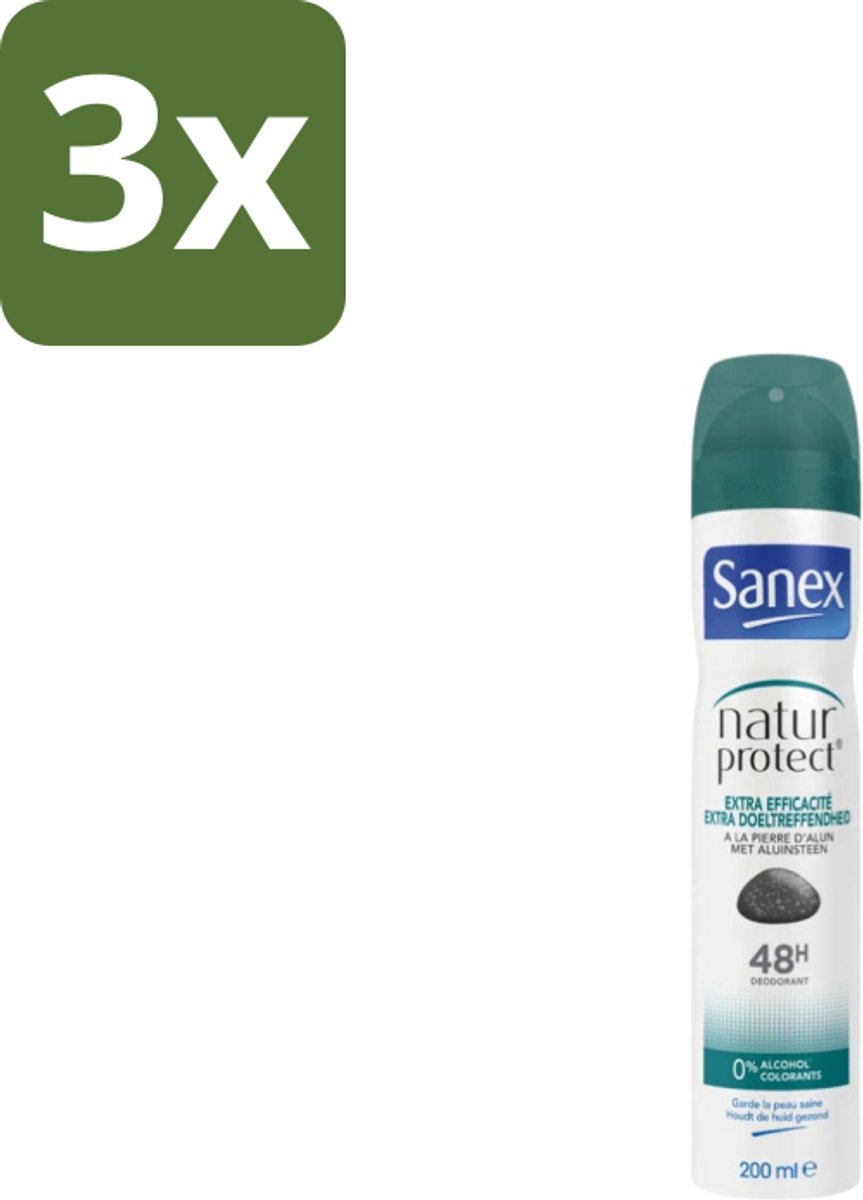 3 x Sanex – Deodorant Spray – Aluinsteen – 200 ml - Deodorant Spray - Natuurlijke Deodorant - Aluinsteen - Frisse Geur - Huidvriendelijk