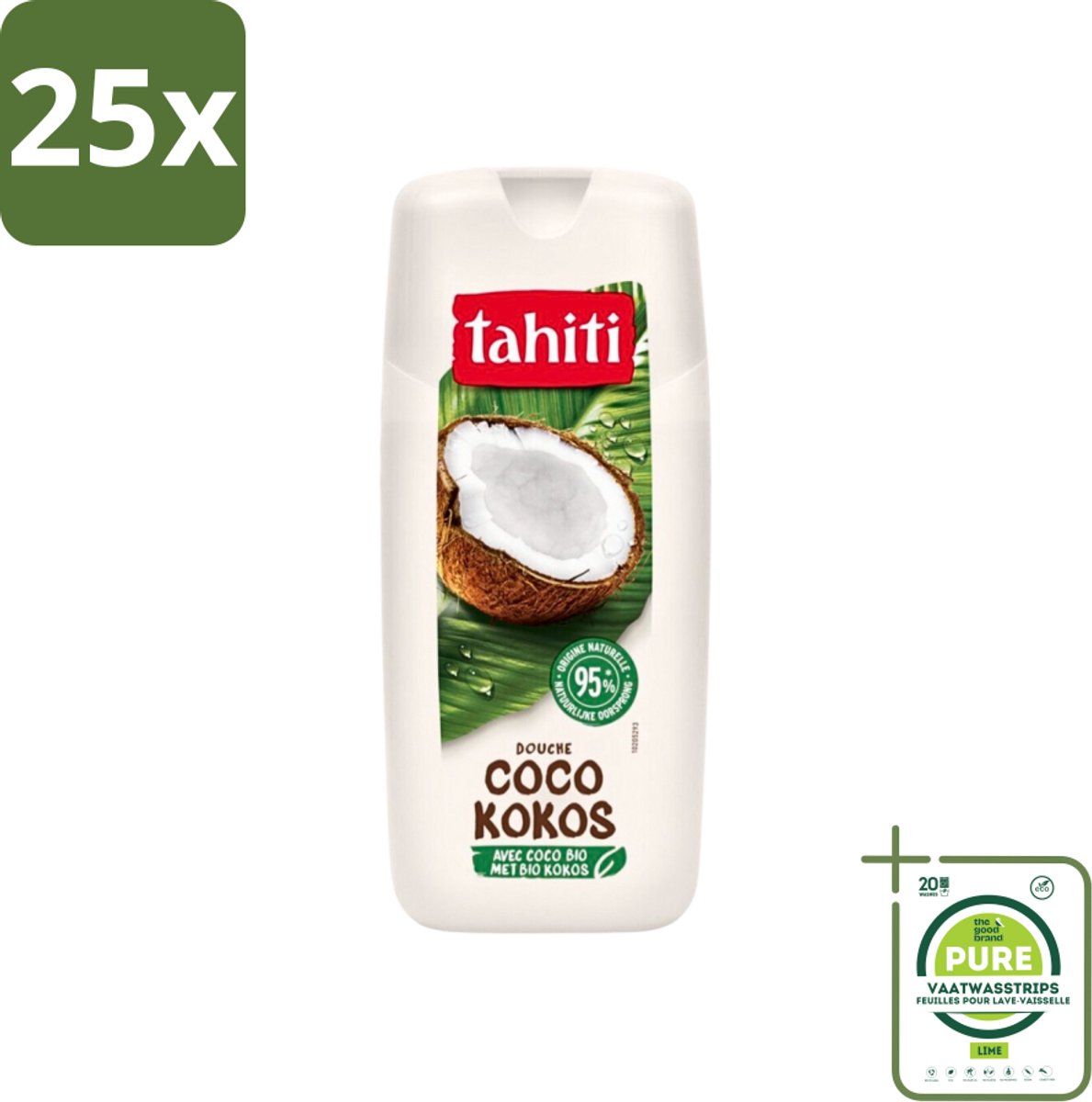 25 x Tahiti - Douchegel - Biologische Kokos - 100% Vegan - 300 ml - Grootverpakking - Douchegel - Kokos - Biologisch - Hydratatie - Verzorging