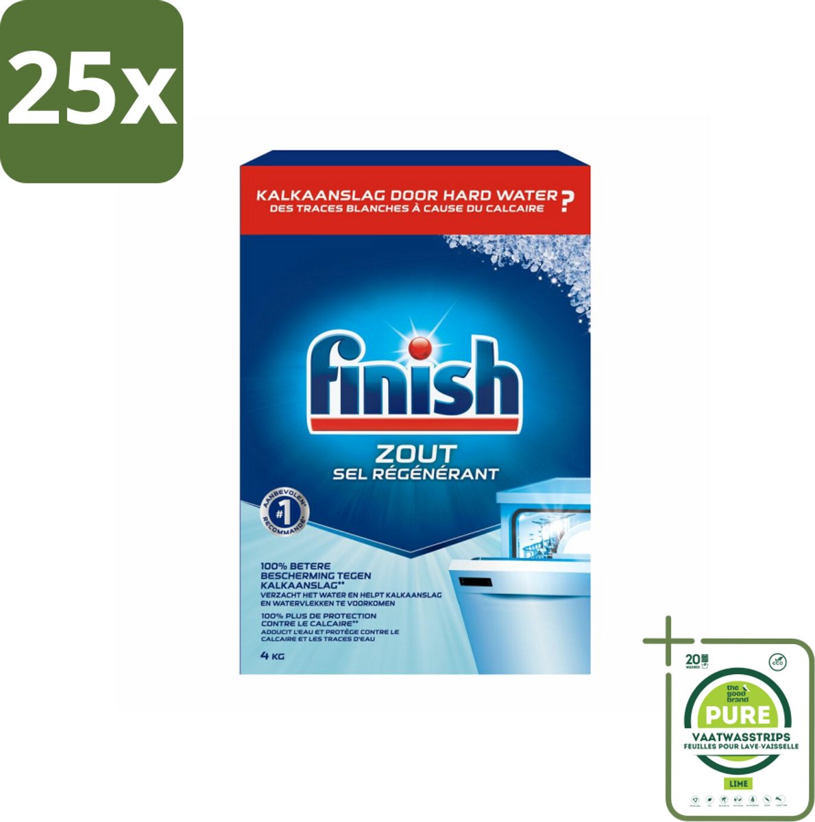 25 x Finish Vaatwasmachine Zout 4 kg - Grootverpakking - Vaatwasmachine Zout - Kalk Verwijderaar - Vaatwasser Reiniging - Vaatwasser Onderhoud - Anti-kalk