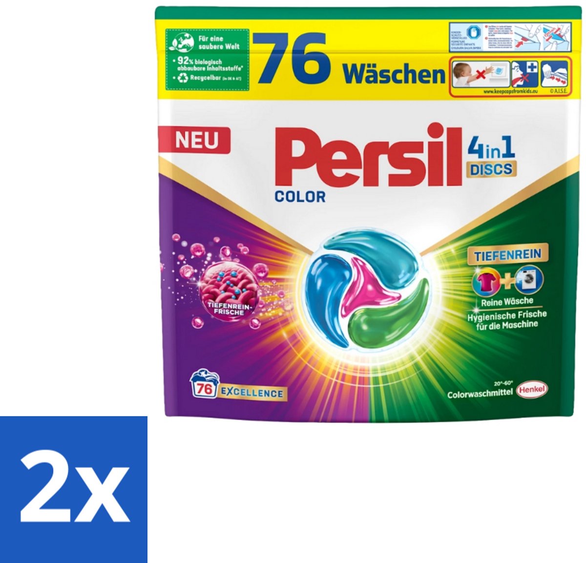 Persil – Wasmiddel Discs 4-in-1 – Color - 76 Capsules - Voordeelverpakking - 2 stuks