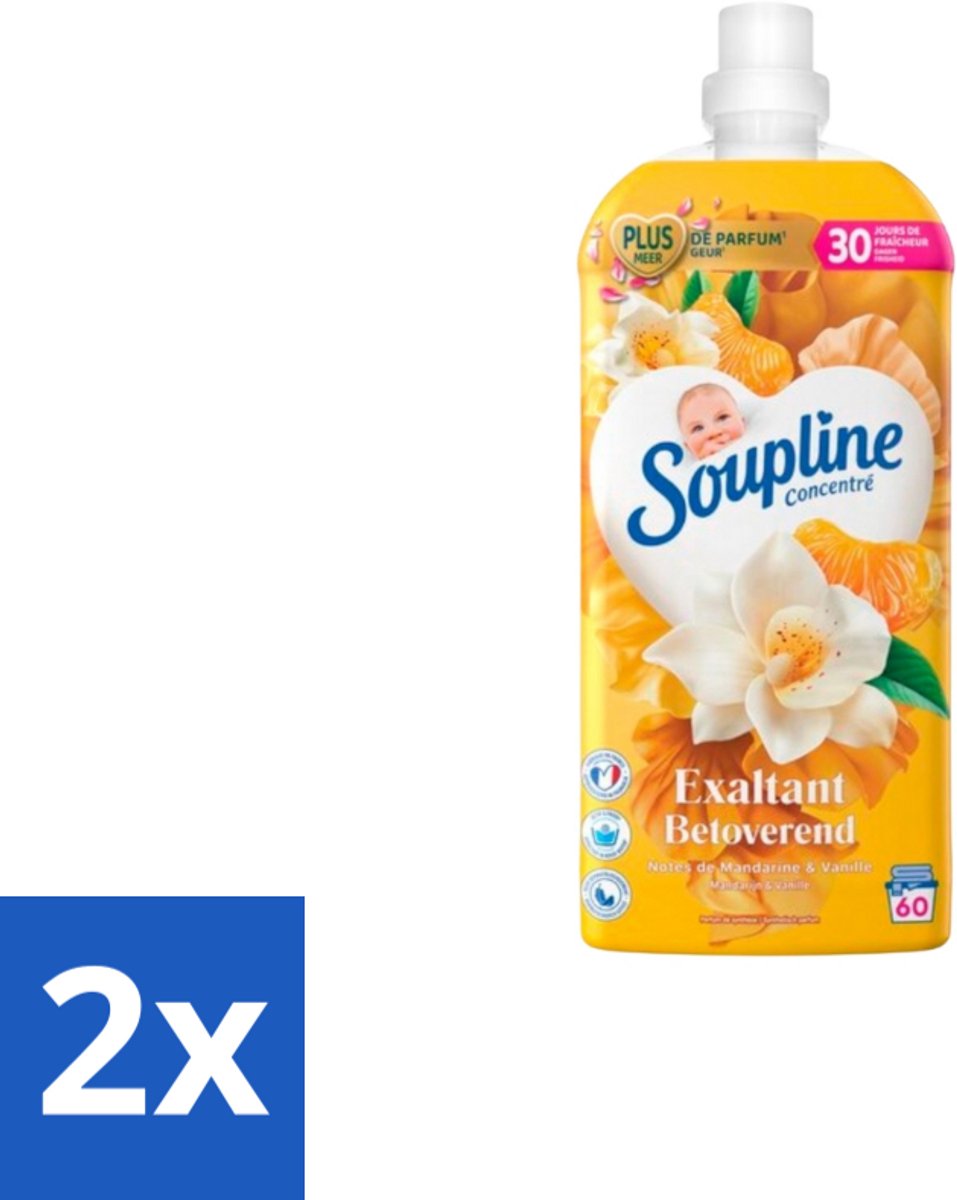 Soupline – Wasverzachter – Betoverend Mandarijn & Vanille – 1,28 L - Voordeelverpakking - 2 stuks