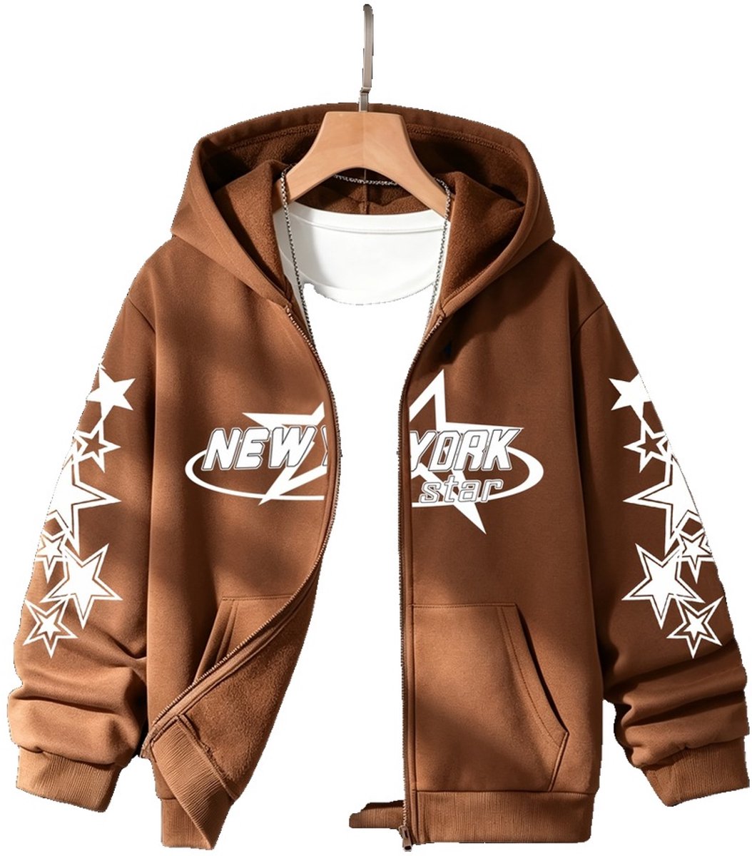 Currero Vest Jongens Met Rits Sweater Jongen Cardigan Gebreid Sweaters Hoodie Warme Trui Lange Mouw 7-8 Jaar Bruin