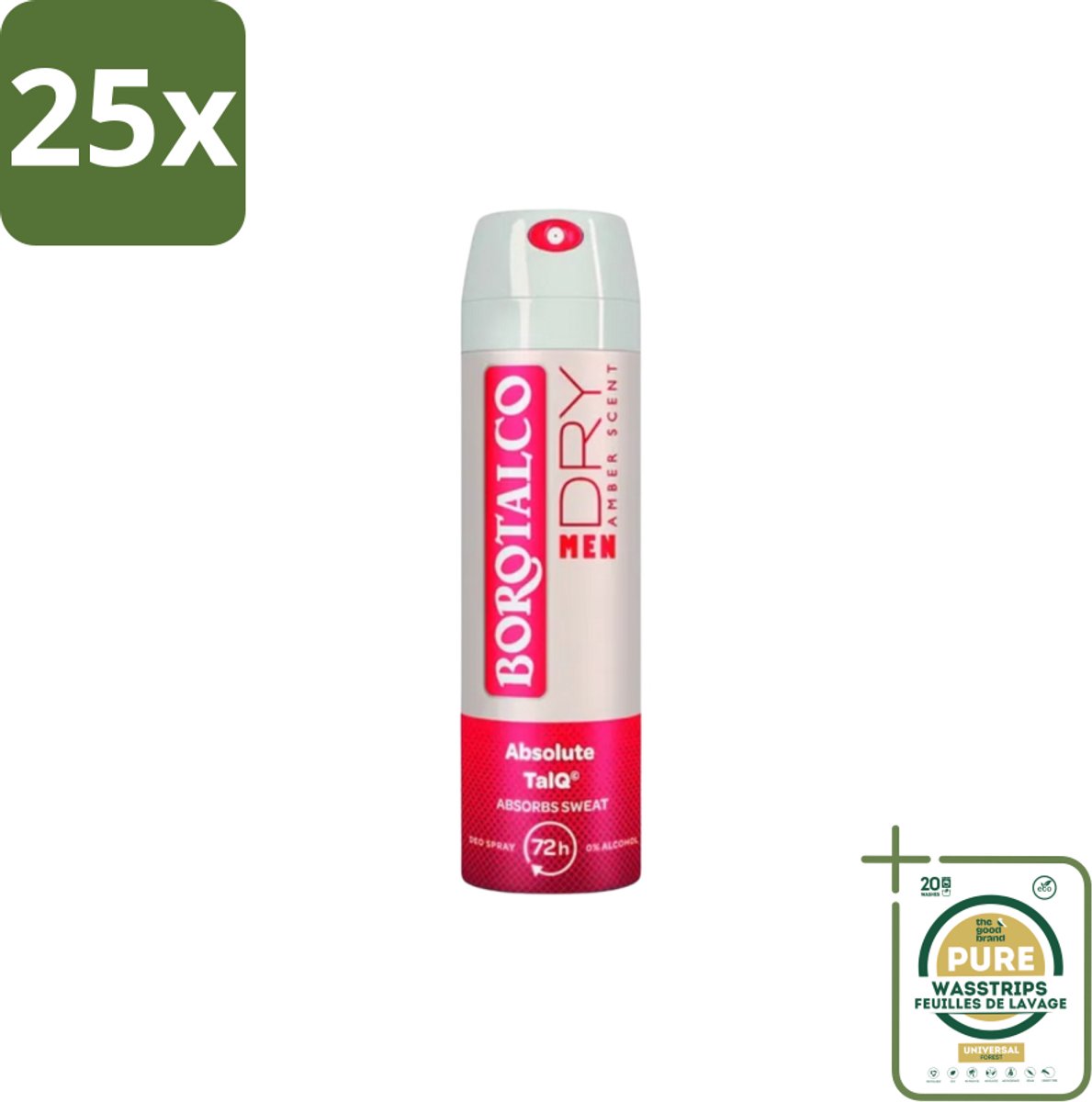 25 x Borotalco – Deodorant Spray – Men Amber Geur – 150 ml - Grootverpakking - Deodorant Spray - Mannelijke Geur - Amber - Frisheid - Transpiratie