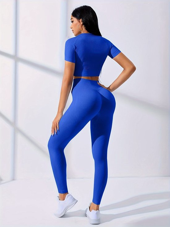 Currero Pilates Pak Dames - Yoga - Buttshaper - Gym - Fitness - Butt Lift - Bil Vergrotend - Heup Liftend - Yogakleding - Blauw L — afbeelding 5