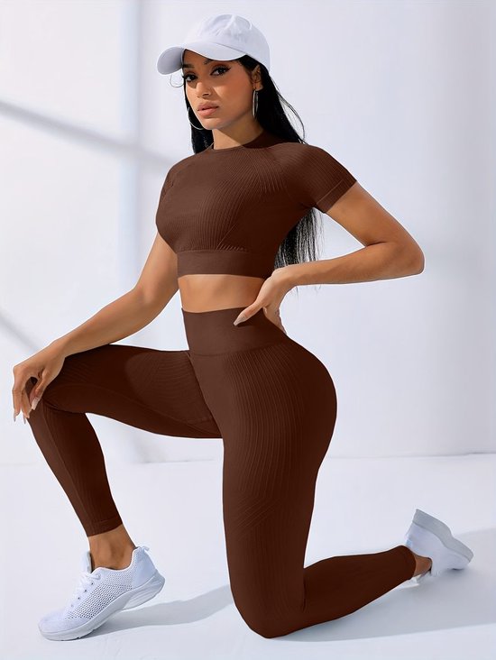 Currero Pilates Pak Dames - Yoga - Buttshaper - Gym - Fitness - Butt Lift - Bil Vergrotend - Heup Liftend - Yogakleding - Bruin S — afbeelding 2