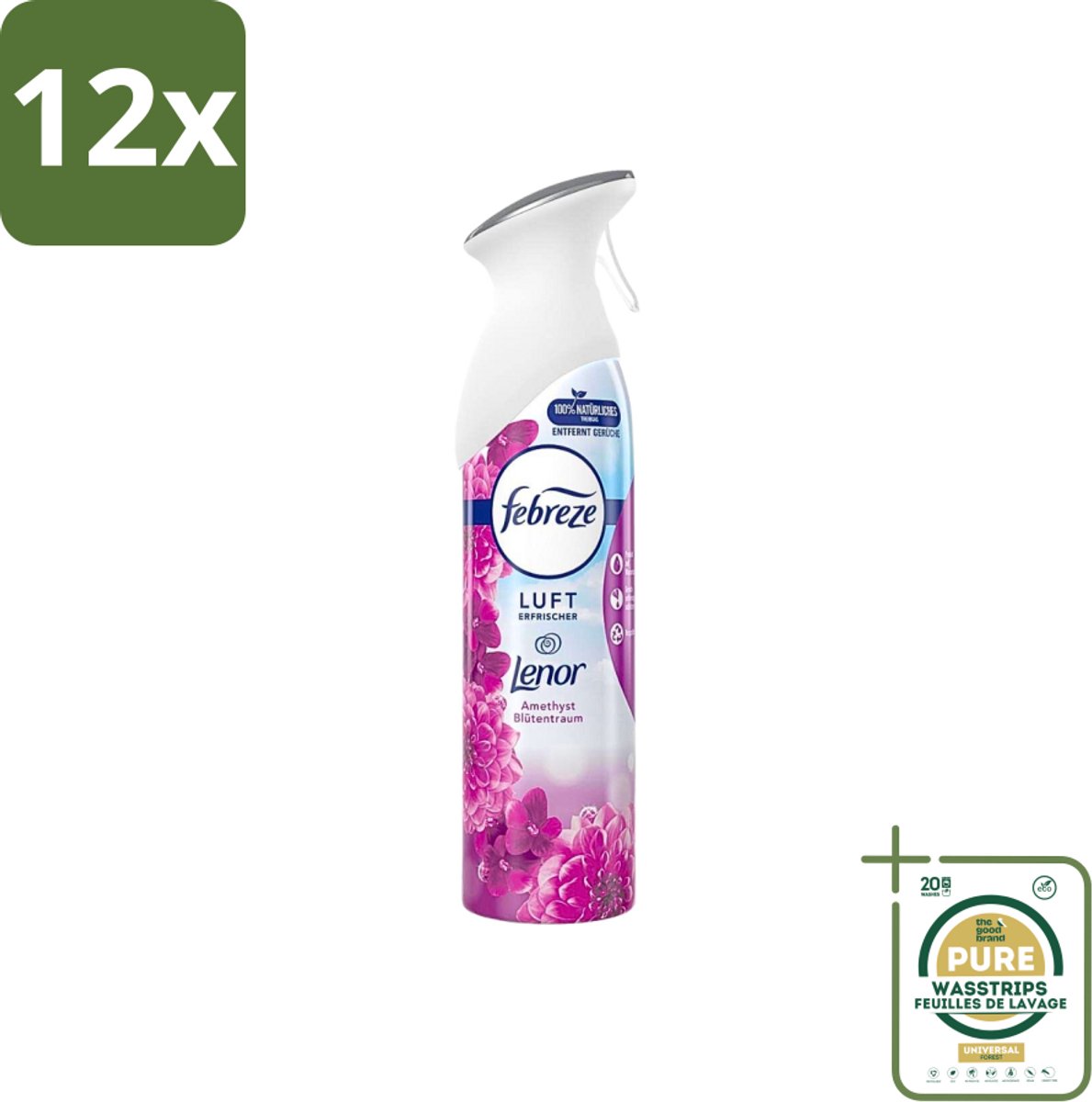 Febreze Amethist Luchtverfrisser Spray - Frisse Bloemen Geur - 300ml - Voordeelverpakking - 12 stuks - Febreze - Amethyst