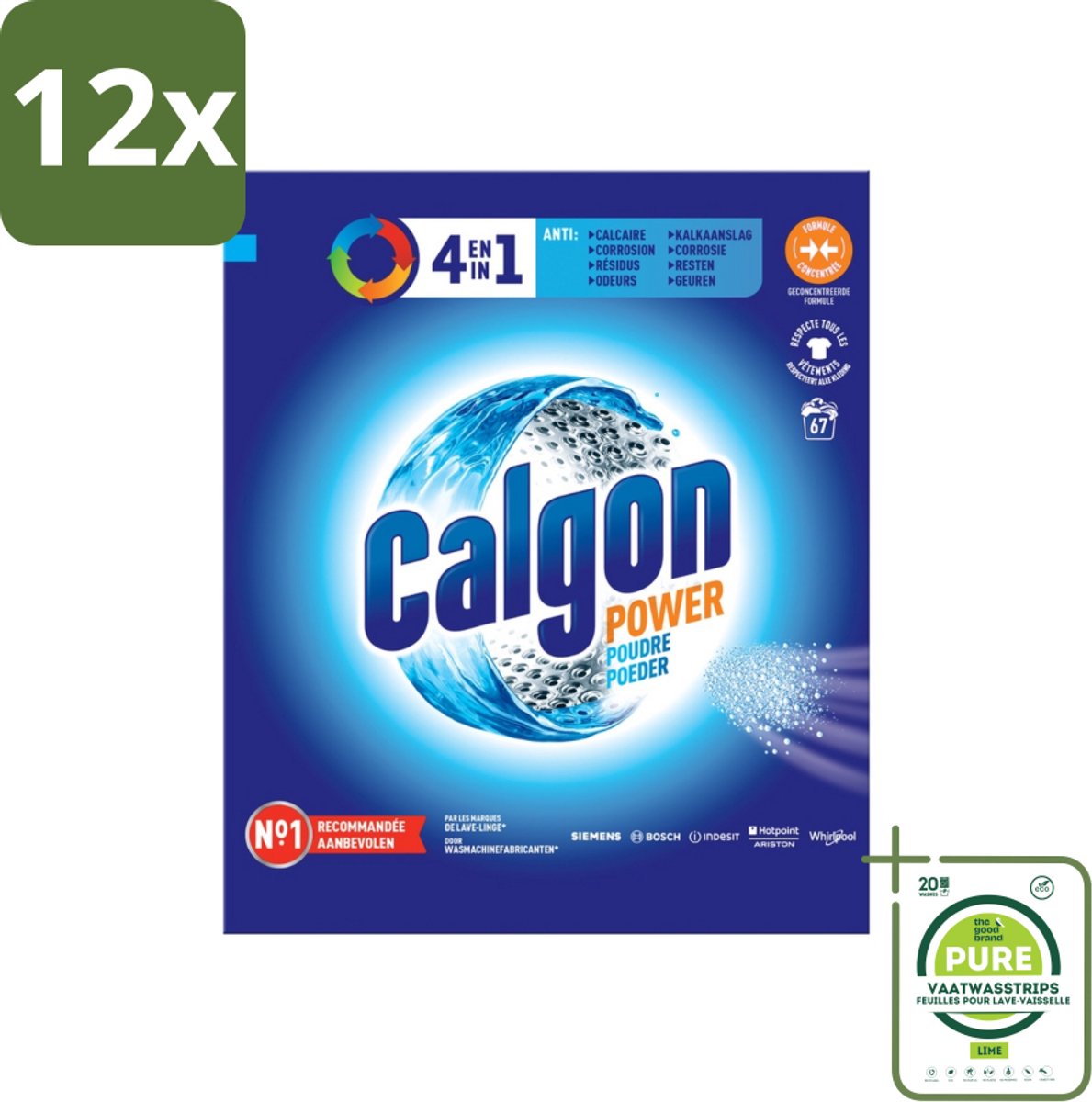 Calgon - Wasmachinereiniger - Tegen Kalkaanslag / Corrosie / Wasmiddelresten / Geuren - 67 Wasbeurten - Voordeelverpakking - 12 stuks - Wasmachinereiniger - Kalkverwijderaar