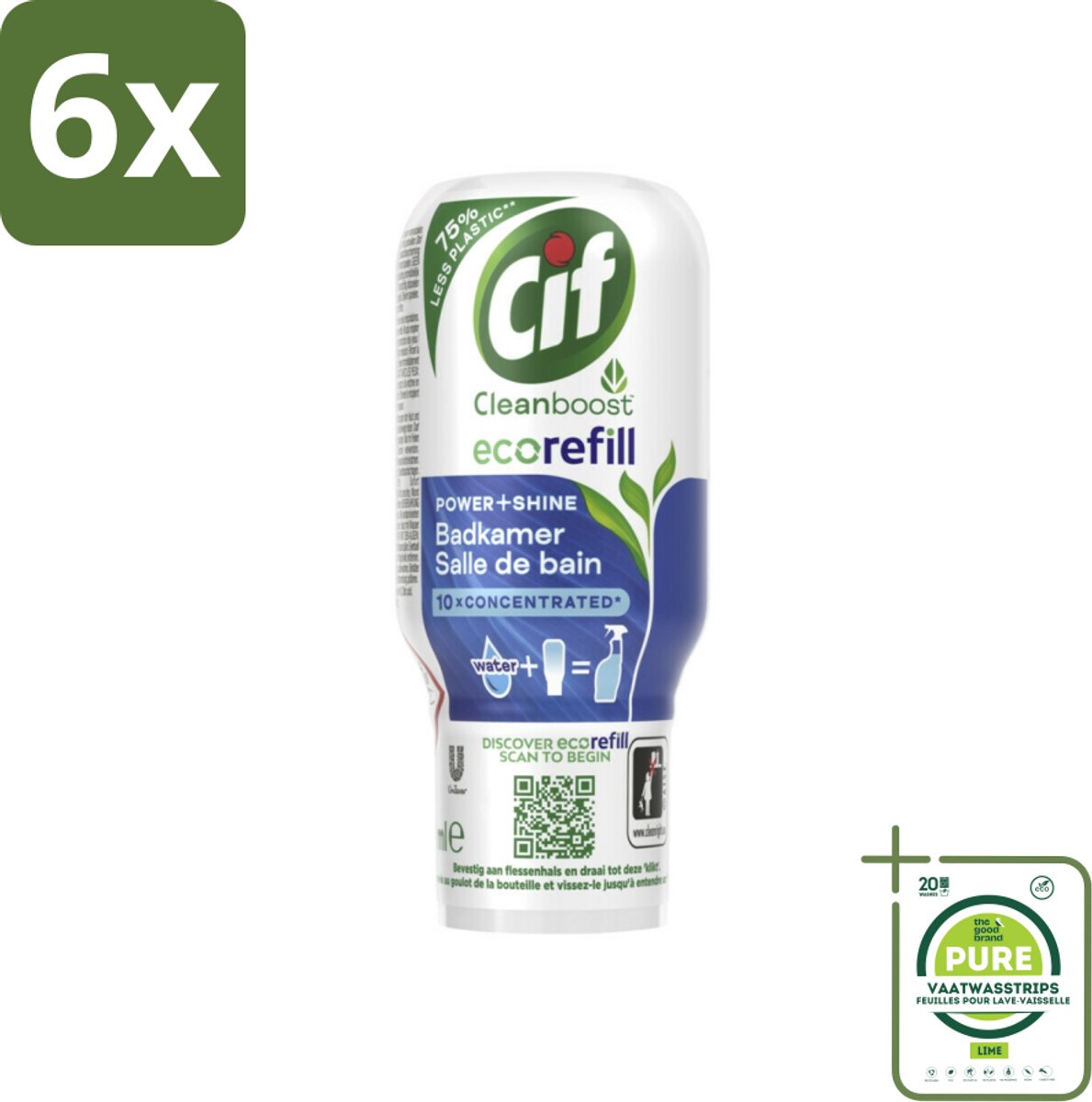 Cif Eco Refill - Power & Shine - Badkamerreiniger - Spray - 70 ml - Voordeelverpakking - 6 stuks - Badkamerreiniger - Ecologische reiniging