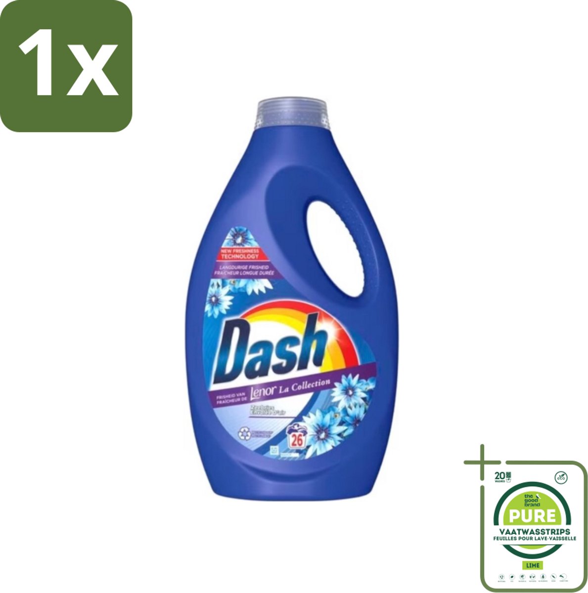 1 x Dash - Lenor Collectie - Vloeibaar Wasmiddel - Witte en Gekleurde Was - Zeebries - 26 Wasbeurten - Wasmiddel - Lenor - Zeebries - Vloeibaar Wasmiddel - Wasverzachter