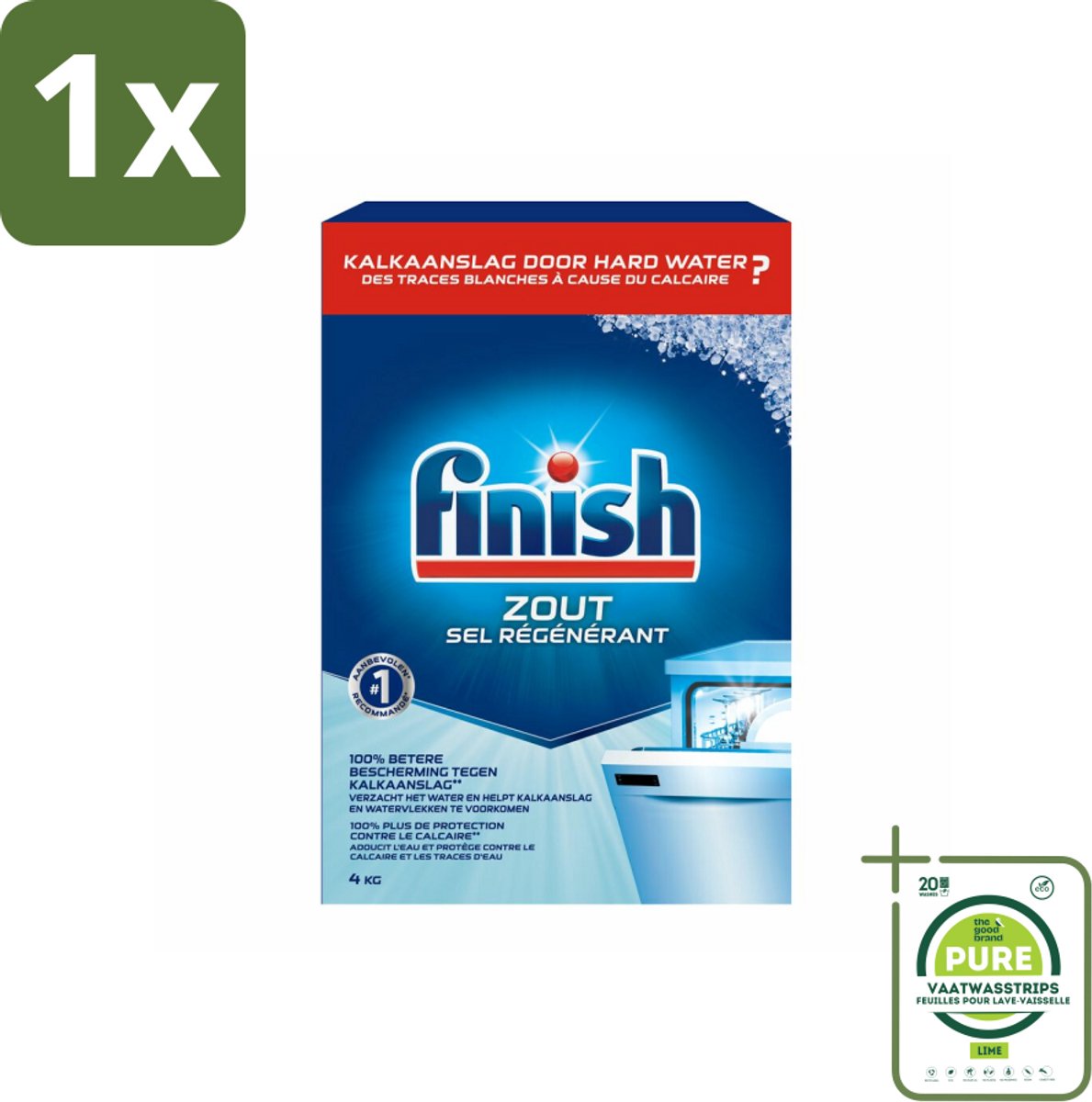 1 x Finish Vaatwasmachine Zout 4 kg - Vaatwasmachine Zout - Kalk Verwijderaar - Vaatwasser Reiniging - Vaatwasser Onderhoud - Anti-kalk