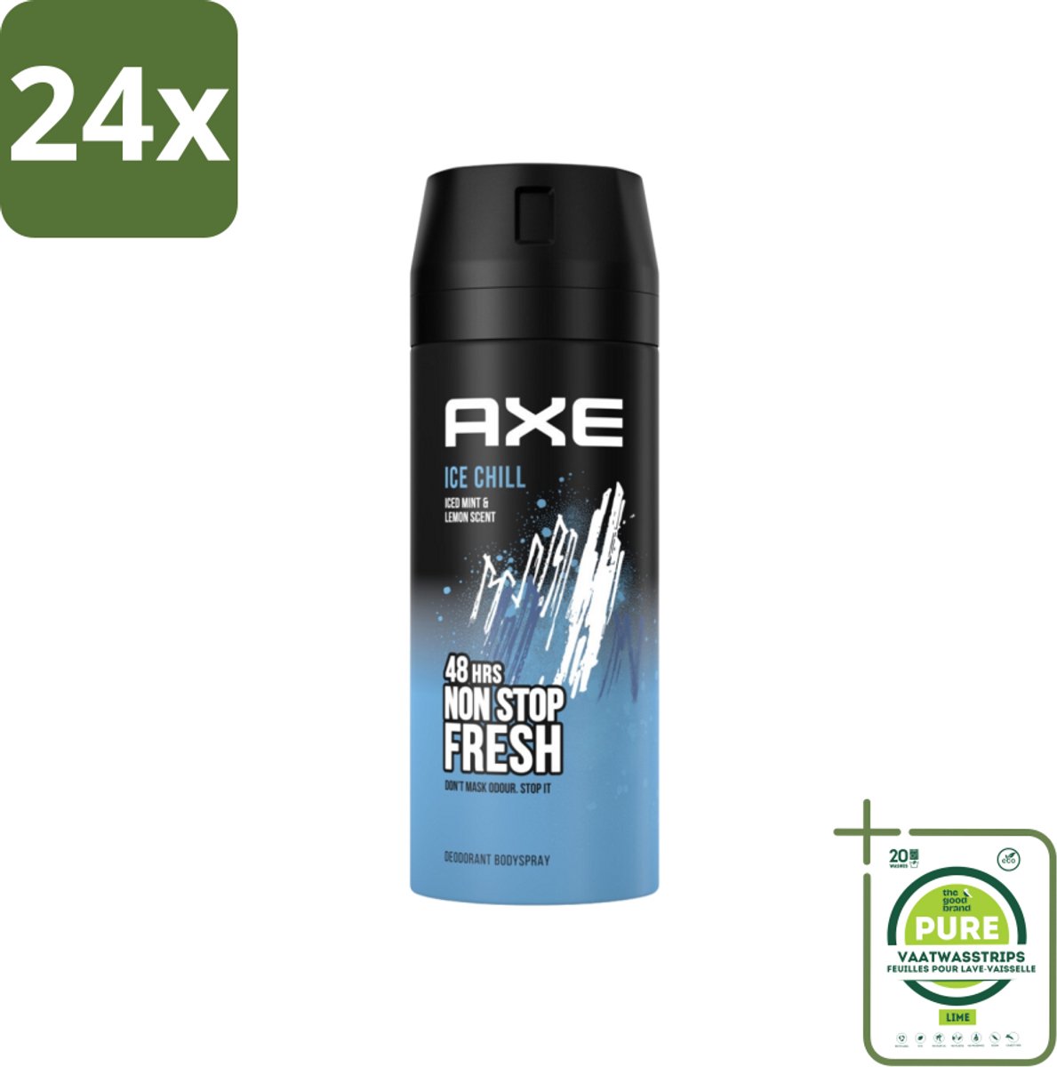 Axe - Deodorant Bodyspray - 48hrs Fresh - Ice Chill - Iced Mint & Lemon - 150 ml - Voordeelverpakking - 24 stuks - Deodorant - Axe