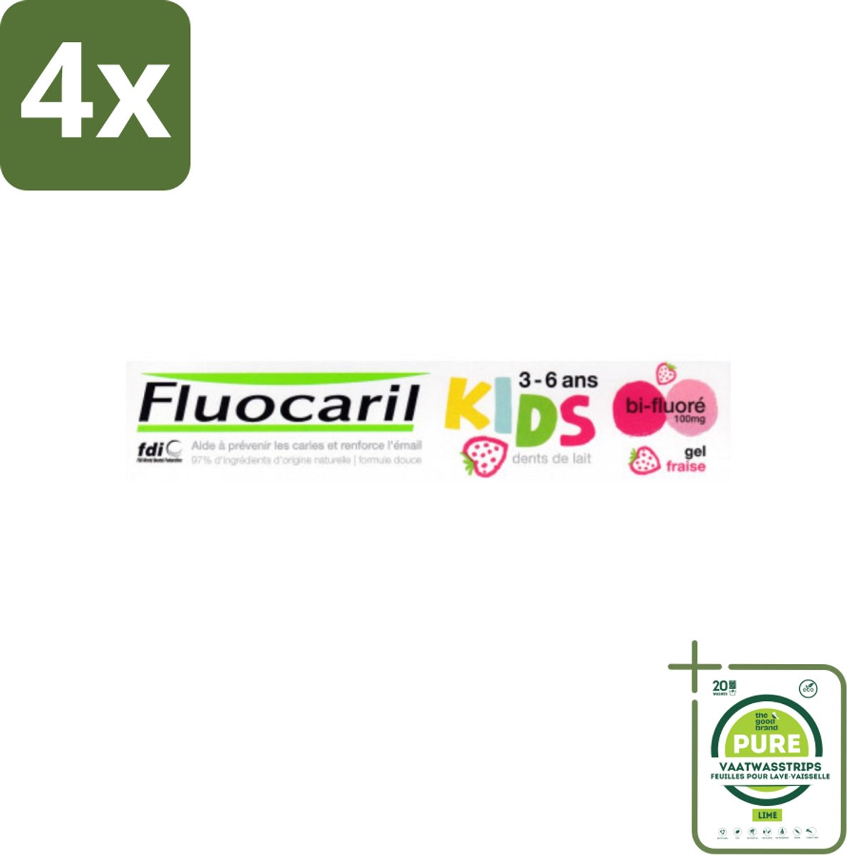 Fluocaril Kids - Bi-Fluoride - Tandpasta - Met Aardbeiensmaak - 3 tot 6 jaar - 50 ml - Voordeelverpakking - 4 stuks - Tandpasta voor kinderen - Fluoride tandpasta