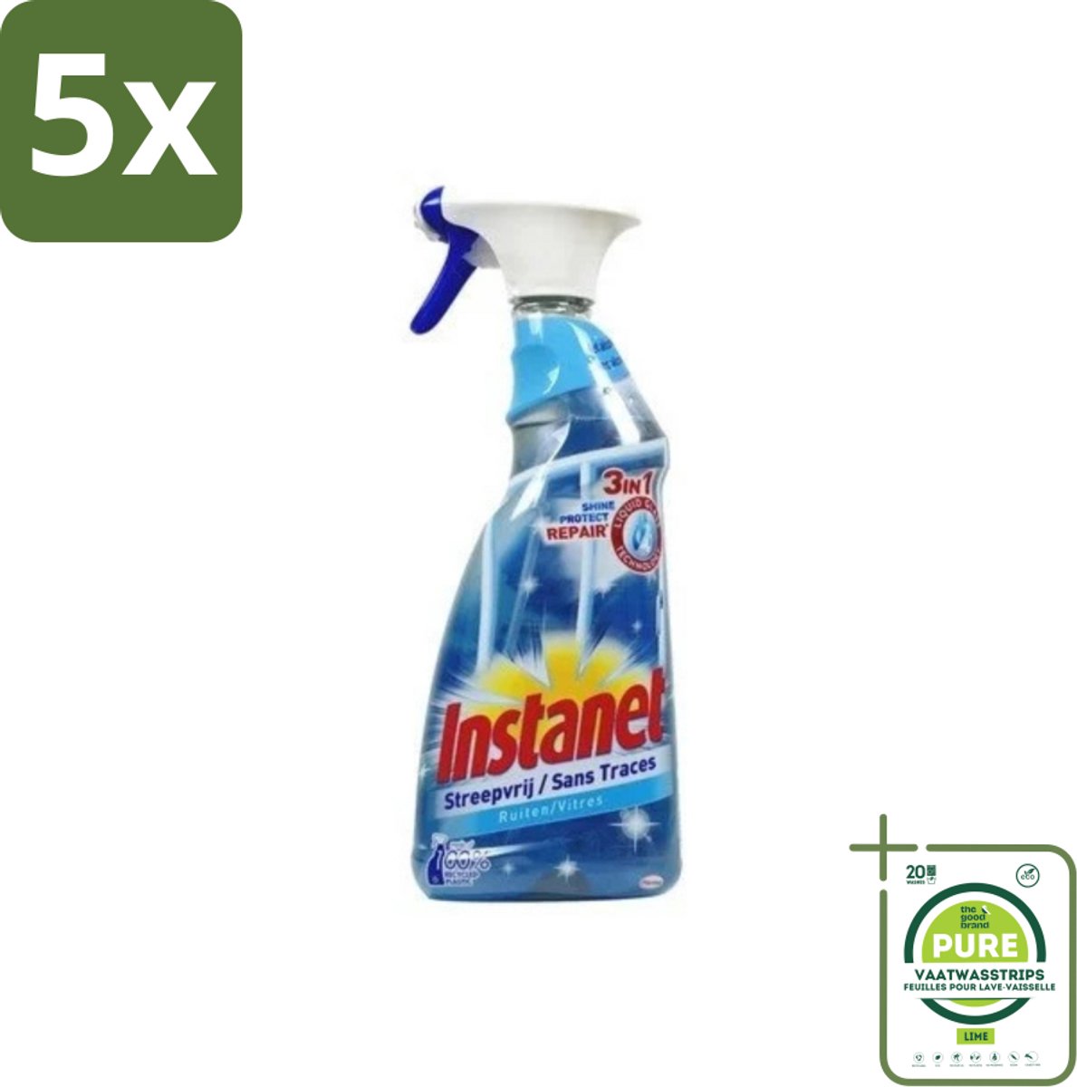 5 x Instanet - Ruitenreiniger - Streepvrij - 3in1 Spray - 725 ml - Grootverpakking - Ruitenreiniger - Streepvrije Ramen - Ramen Schoonmaken - Ruitenspray - Reinigingsalcohol