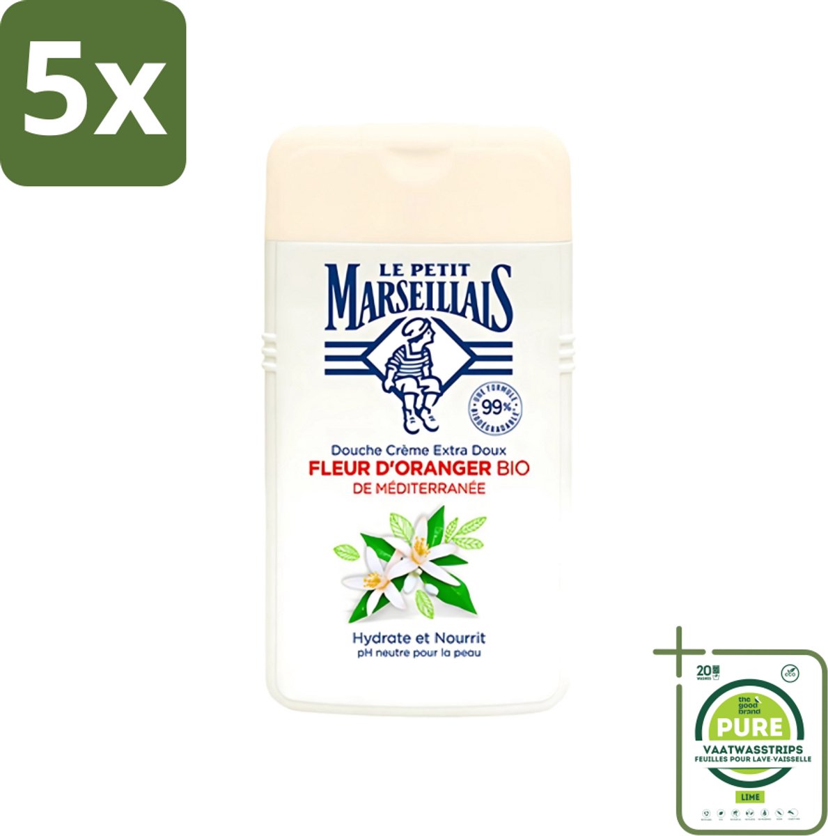 5 x Le Petit Marseillais - Douchecrème - Oranjebloesem - Hydraterend - 250ml - Grootverpakking - Douchecrème - Oranjebloesem - Hydraterende Douche - Le Petit Marseillais - Douchegel