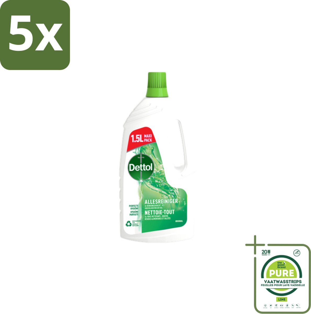 5 x Dettol Original - Allesreiniger - Perfecte Hygiëne - 1.5L - Grootverpakking - Allesreiniger - Schoonmaakmiddel - Hygiëne - Schoonmaak - Glans