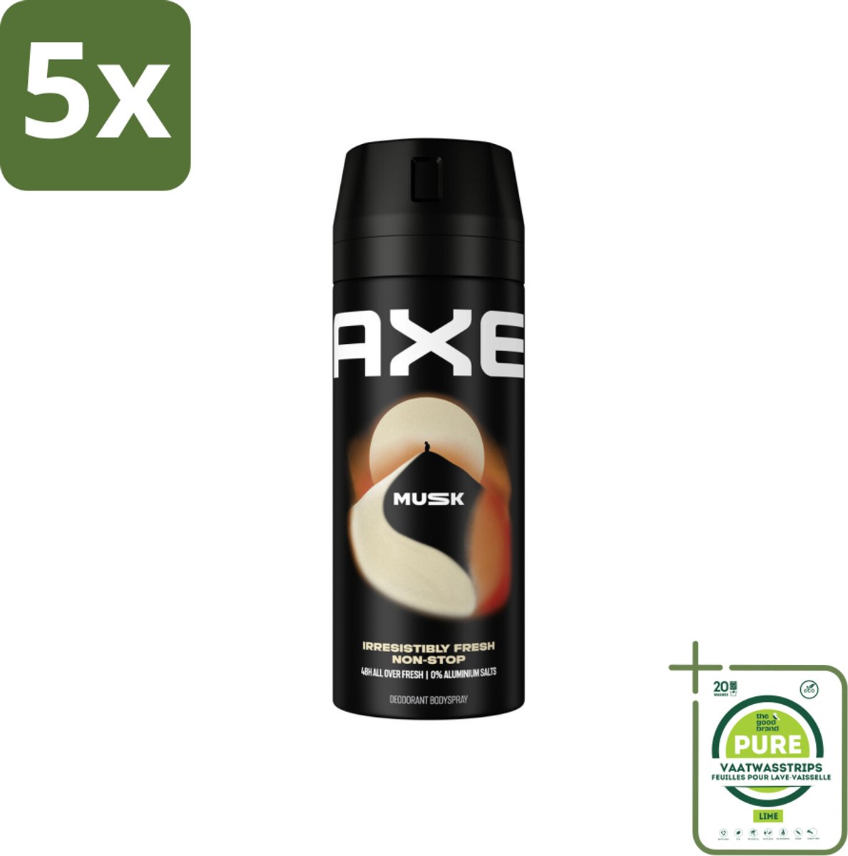 5 x Axe - Deodorant Bodyspray - 48hrs Fresh - Musk - Patchouli & Fougere - 150 ml - Grootverpakking - Deodorant - Mannelijke Geur - Musk - Patchouli - Fougere