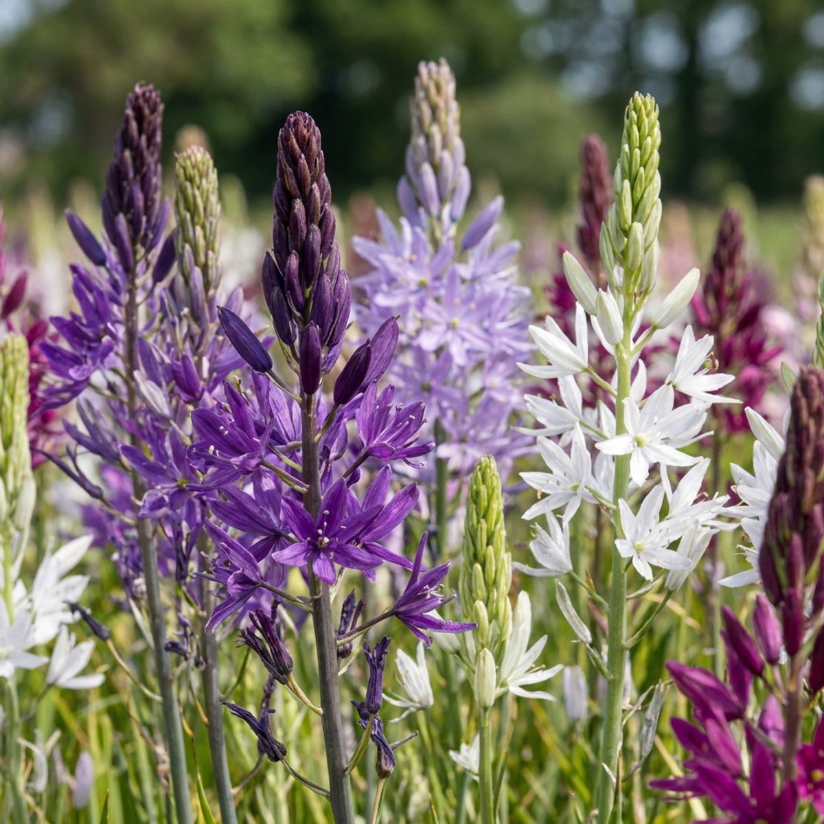 Green boutiQ - 10x Camassia Leichtlinii Mix - Grote camas - Blauw en Wit - Zomerbloeier - Bolmaat 12/14