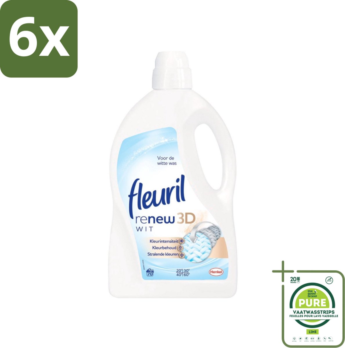 Fleuril - Renew 3D - Vloeibaar Wasmiddel - Witte Was - 70 Wasbeurten - Voordeelverpakking - 6 stuks - Wasmiddel - Vloeibaar wasmiddel