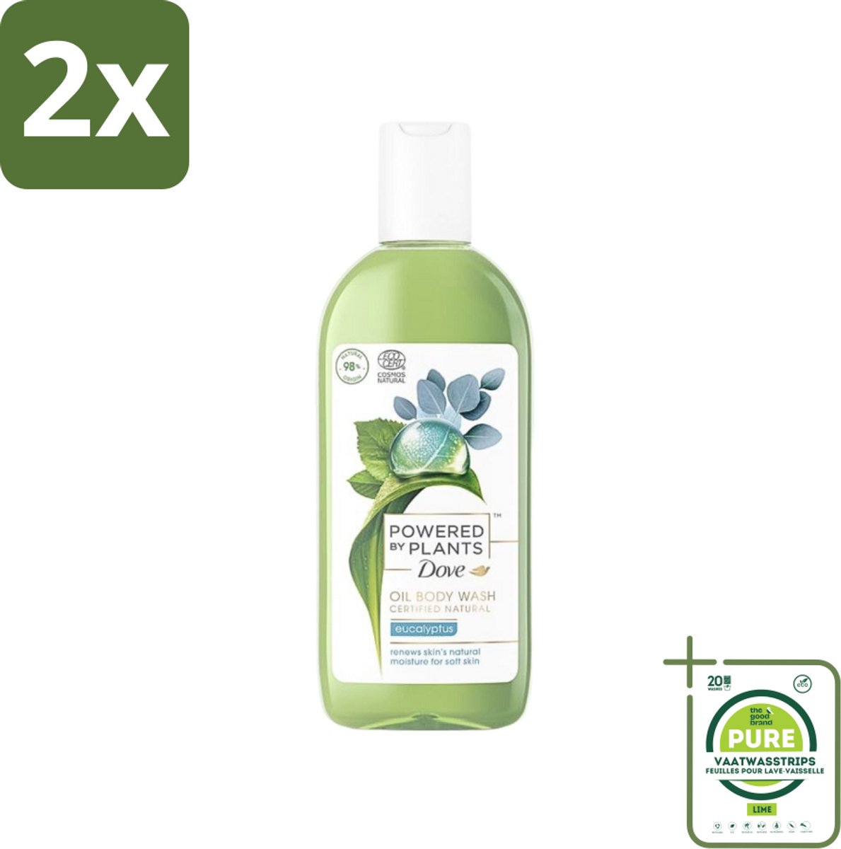 Dove Powered by Plants - Oil Body Wash - Eucalyptus - 250 ml - Voordeelverpakking - 2 stuks - Natuurlijke bodywash - Eucalyptus bodywash