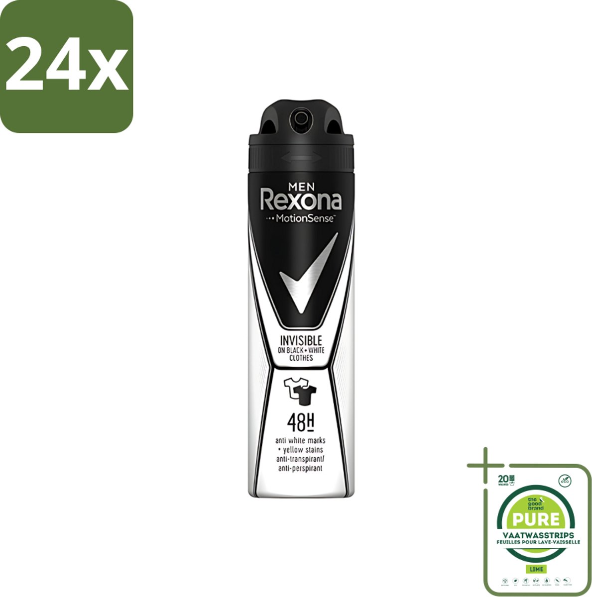 Rexona Men - Deodorant Spray - Motion Sense - Invisible Black & White - Anti-Transpirant & Perspirant - 150ml - Voordeelverpakking - 24 stuks - Rexona Mannen Deodorant - Anti-transpirant