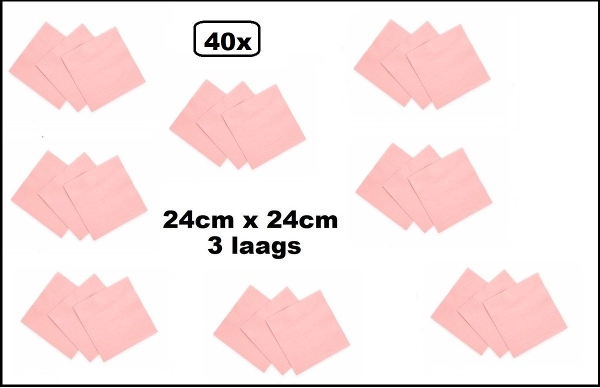 40x Servetten roze 24cm x 24cm - 3 laags - Party Cocktail servet diner eten knoeien restaurant BBQ thema feest verjaardag feest