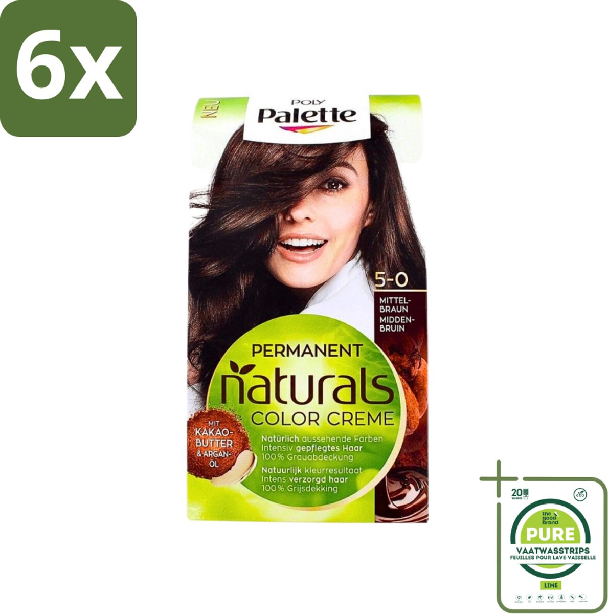 Poly Palette - Haarverf - Middenbruin 5-0 - 115ml - Voordeelverpakking - 6 stuks - Haarverf - Permanente haarverf