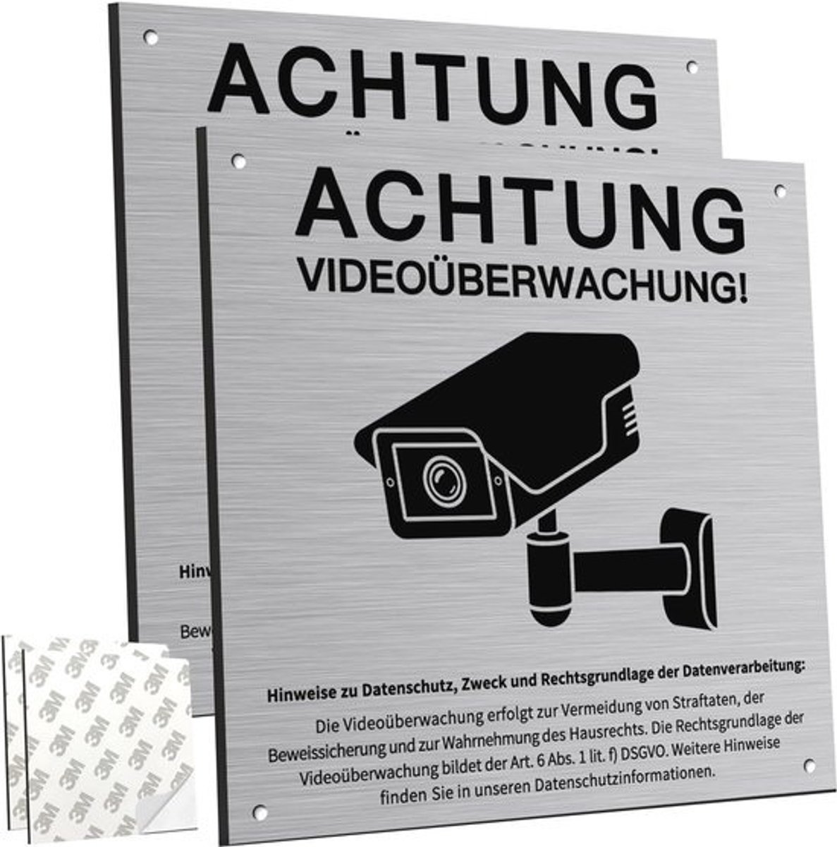 Oplettendheid videobewaking bord voor privé terrein - 15 x 15 cm - Aluminium - Zelfklevend en boorgaten