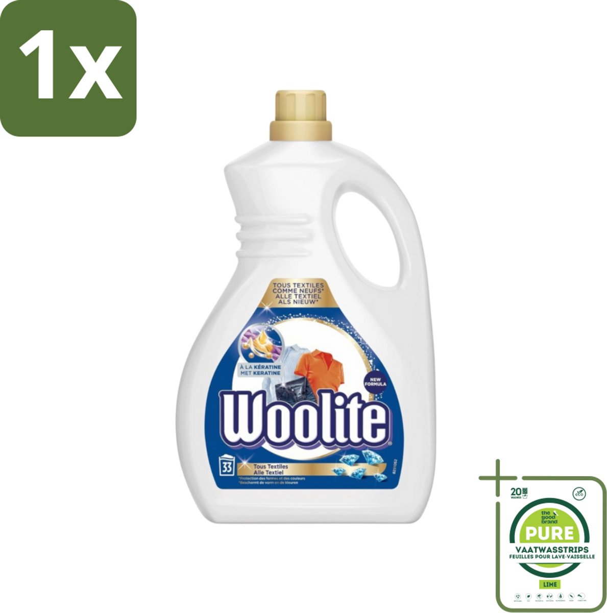 1 x Woolite Textile - Vloeibaar Wasmiddel - Met Keratine - Textiel Was - 33 Wasbeurten - 2L - Wasmiddel - Vloeibaar Wasmiddel - Wasmiddel Met Keratine - Textielwas - Kledingwas