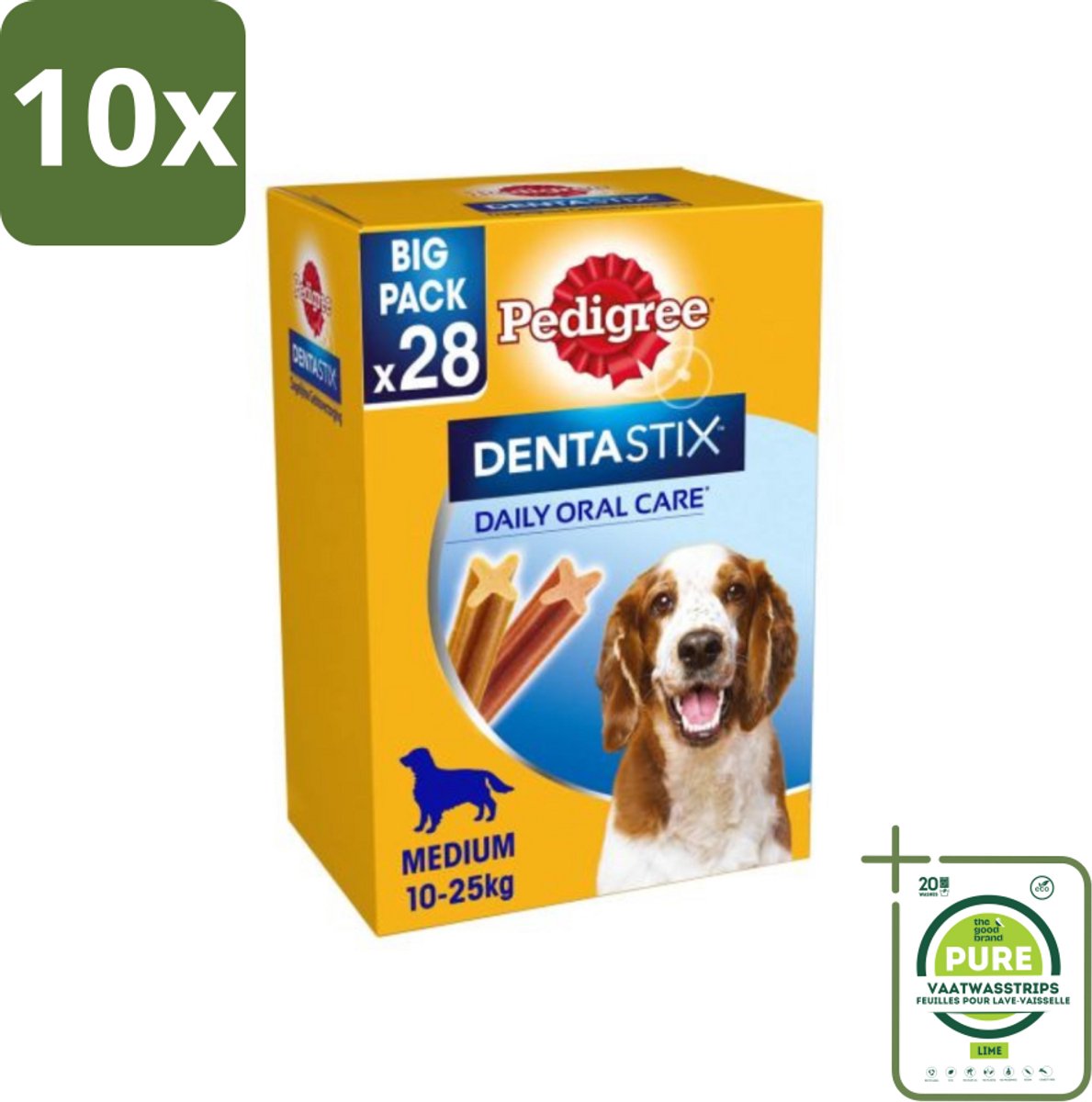10 x Pedigree - Dentastix - Medium - Multipack - 28 Stix - 720 Gram - Grootverpakking - Hondensnacks - Tandenpoetsen - Gebitsgezondheid - Tandplak - Tandsteen