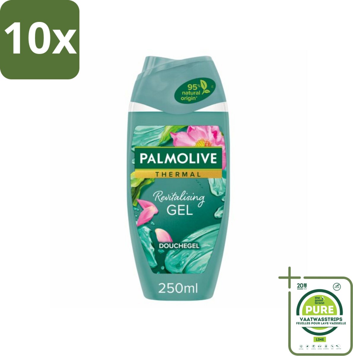 10 x Palmolive - Thermal - Douchegel - Algen & Lotusbloem - Revitalising Gel - 250 ml - Grootverpakking - Douchegel - Algen - Lotusbloem - Revitaliserend - Hydraterend
