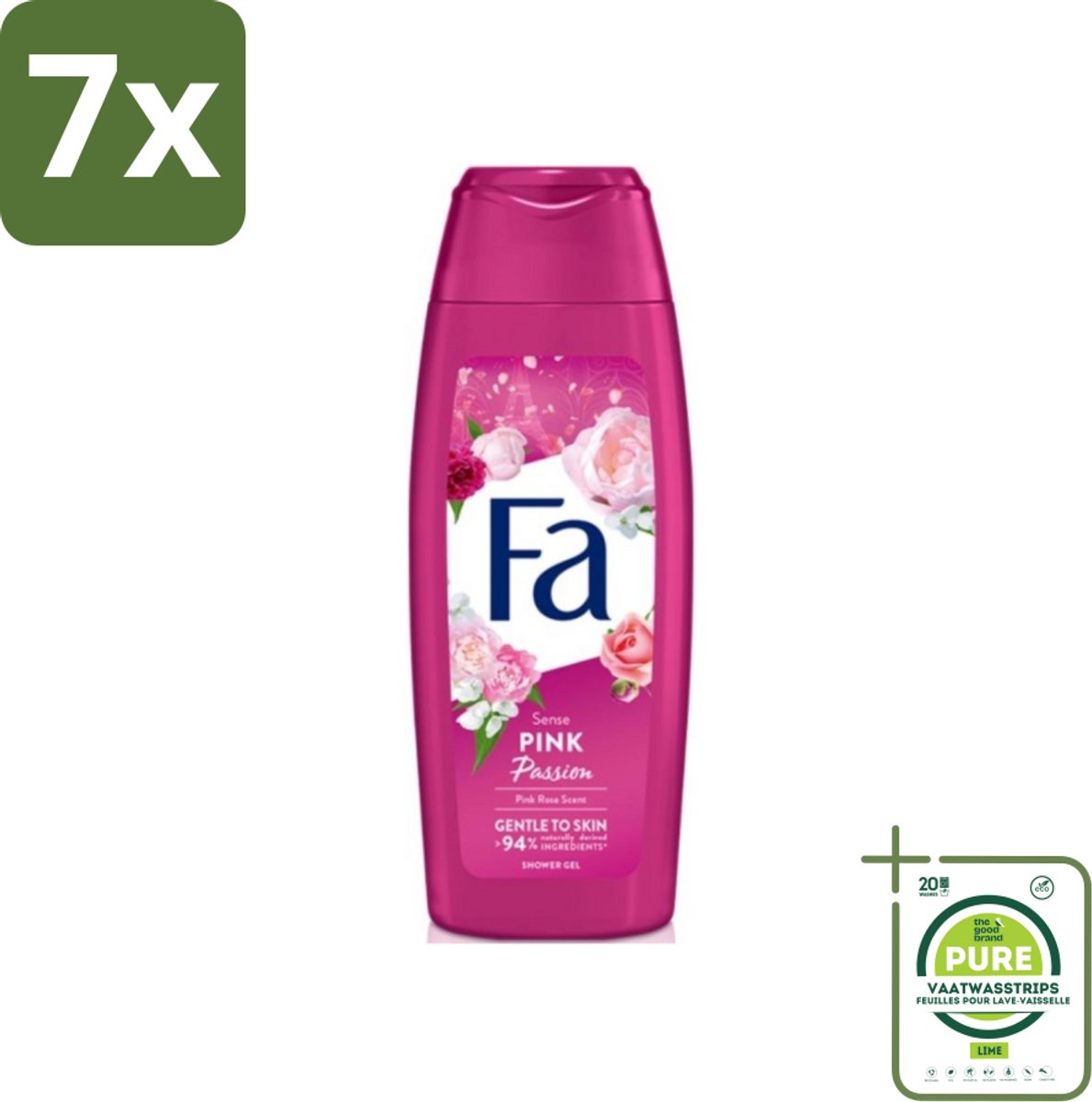 7 x Fa - Pink Passion - Douchegel - Roze Roos - 250 ml - Grootverpakking - Douchegel - Roze Roos - Fa - Verfrissende Geur - Huidverzorging