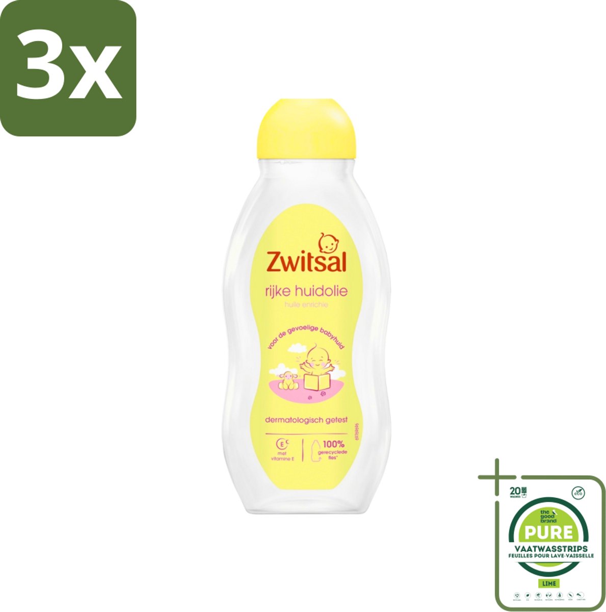 3 x Zwitsal - Babyverzorging - Rijke Huidolie Avocado - Voor de Gevoelige Babyhuid - 200 ml - Grootverpakking - Babyhuidverzorging - Avocado Olie - Babyolie - Gevoelige Babyhuid - Babymassage