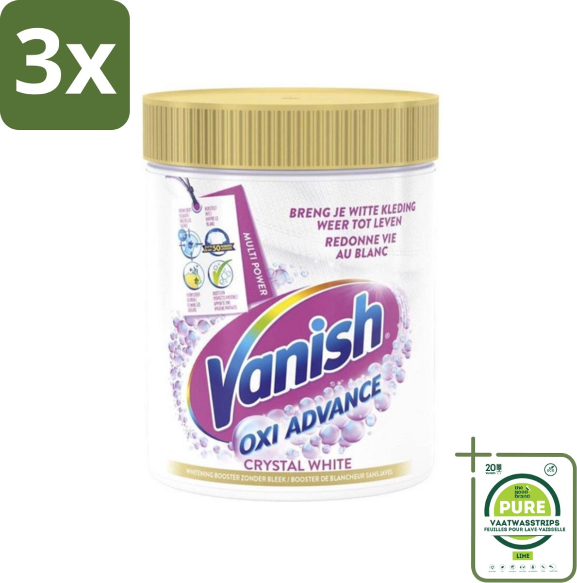 3 x Vanish Oxi Advance - Kristalwit - Vlekkenverwijderaar Poeder - Witte Was - 840 Gram - Grootverpakking - Vlekkenverwijderaar - Witwas - Vlekken Verwijderen - Wasverzachter - Wasmiddel