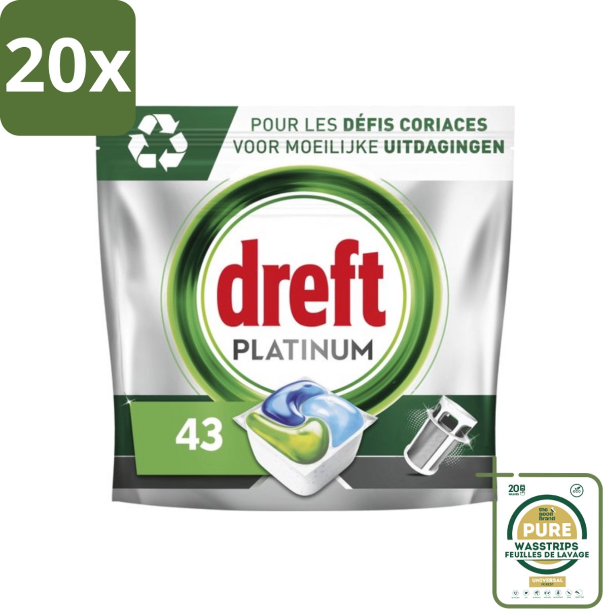 20 x Dreft Platinum - All In One - Vaatwascapsules - 43 Afwasbeurten - Grootverpakking - Vaatwasmiddel - Vaatwascapsules - Vaatwasser Reinigen - Vaatwasmiddel Capsule - Vaatwasmiddel 43 Wasbeurten