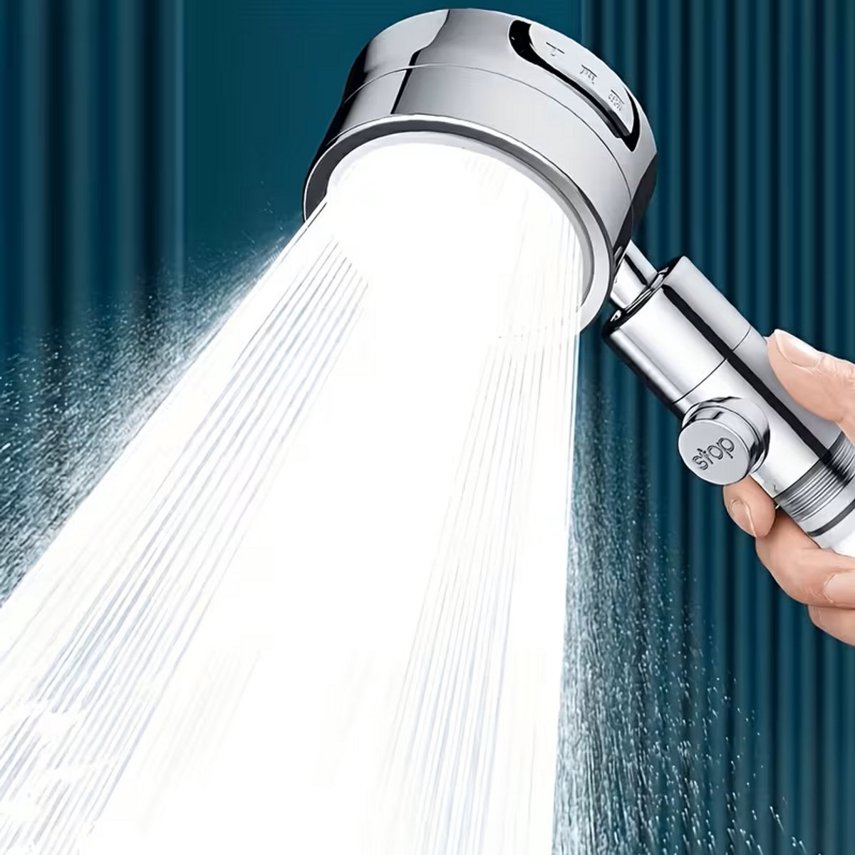 Gefilterde Douchekop met Drukverhoger - 3 Standen Verstelbaar - Met Waterfilter & Stopknop - Universele Handdouche - Chroom