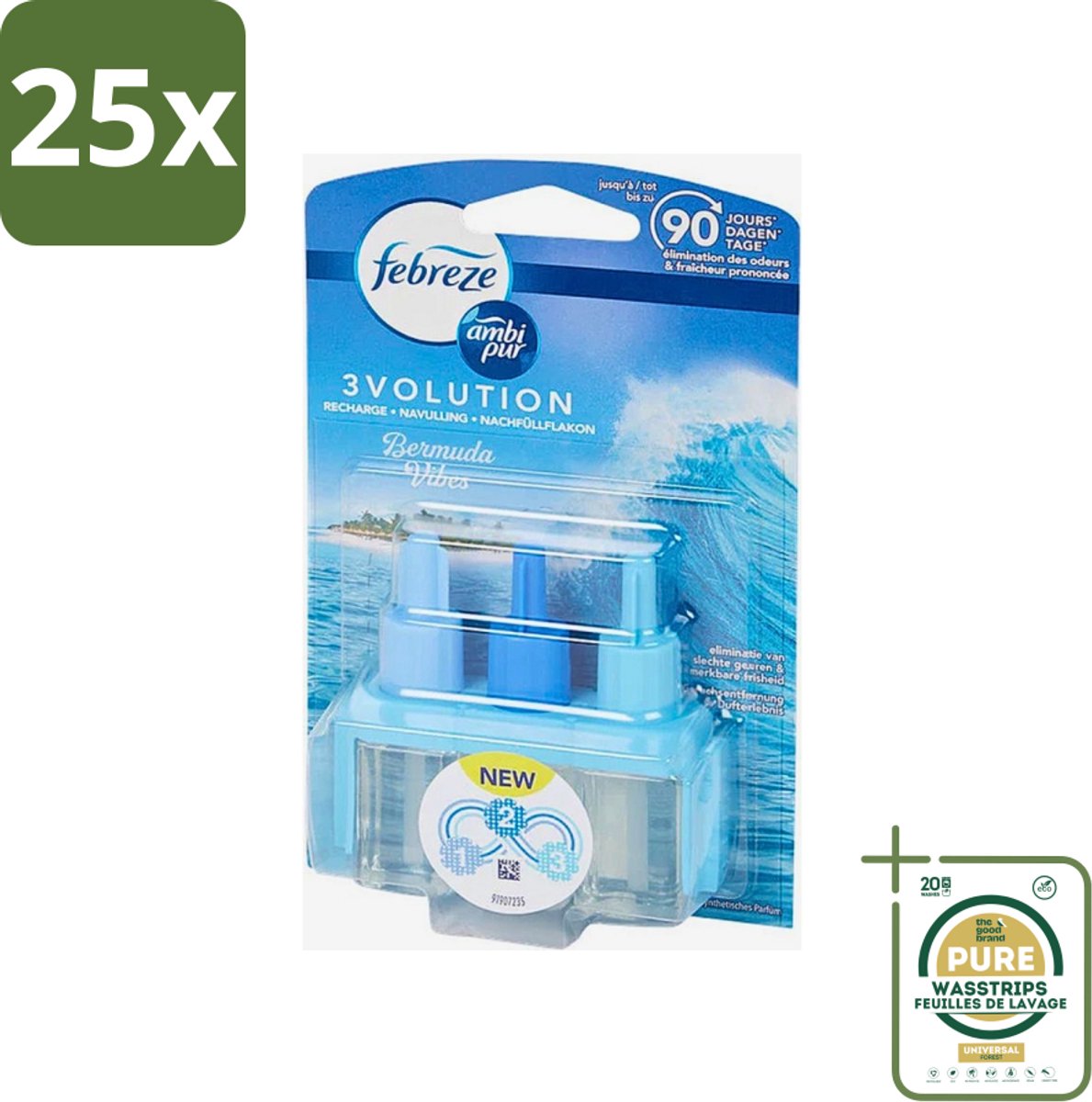 25 x Ambi Pur 3volution - Bermuda Vibes Navulling - Luchtverfrisser - 20 ml - Grootverpakking - Oceaanfrisse Geur - Luchtverfrisser - Geurverspreiding - 3Volution Systeem - Geurintensiteit