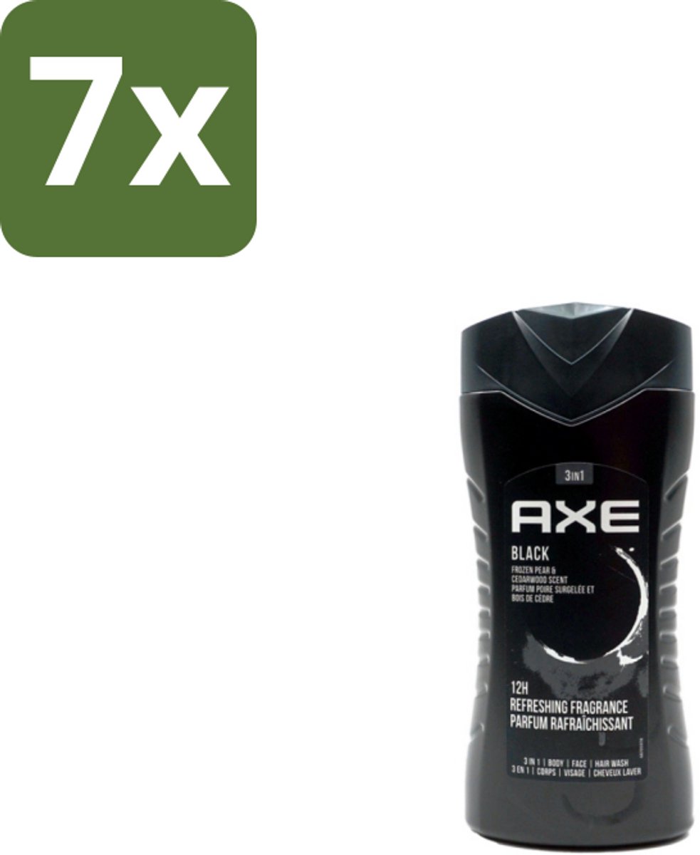 7 x Axe – Douchegel – Black – Houtachtig & Fris - 250 ml - Douchegel - Frisheid - Mannelijke Geur - Cederhout - Peer