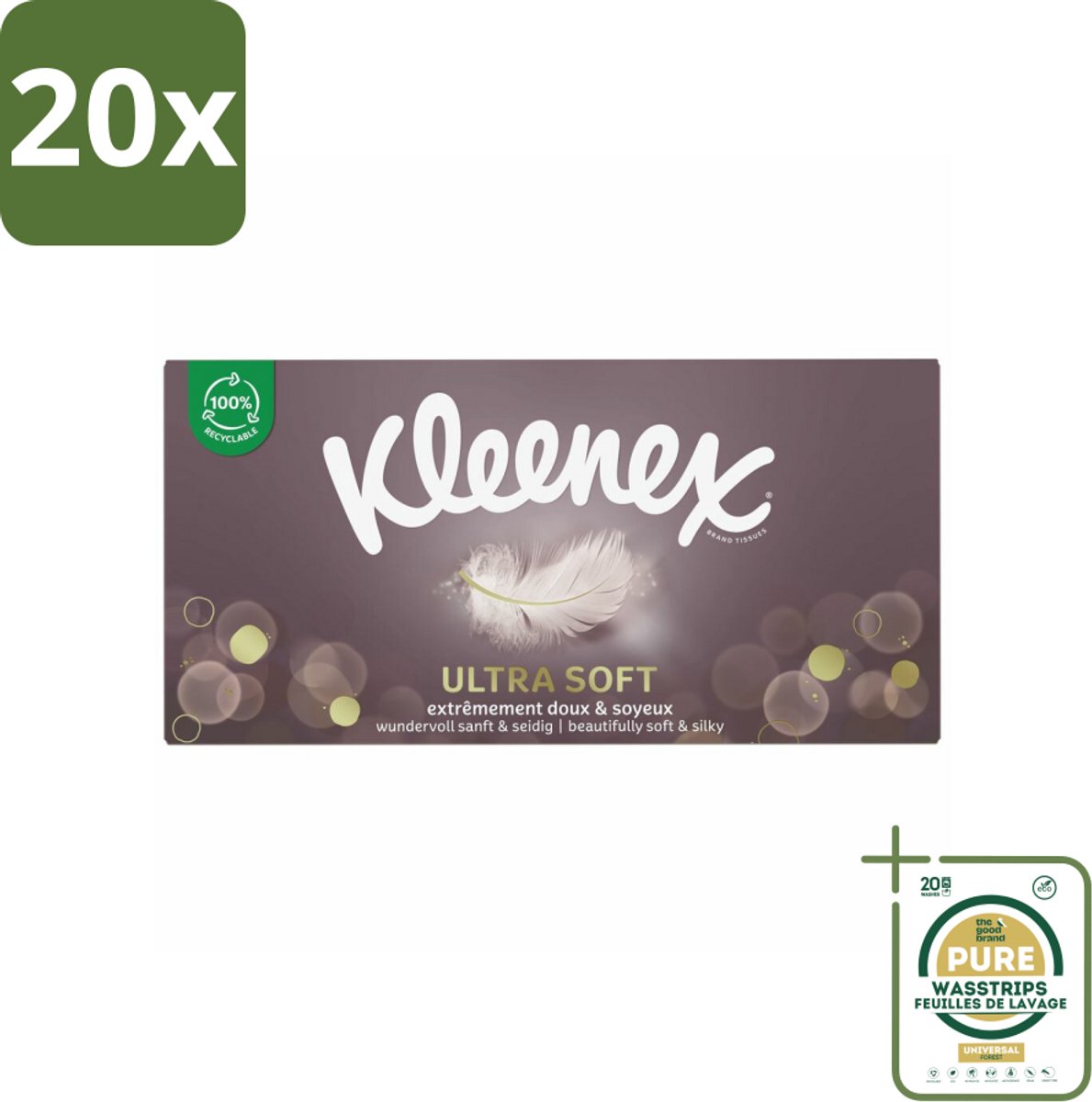 20 x Kleenex Tissues Ultra Soft 64 stuks per verpakking - Grootverpakking - Kleenex Ultrasoft Tissues - Zachte Tissues - Verkoudheid - Tranen - Gezicht Opfrissen