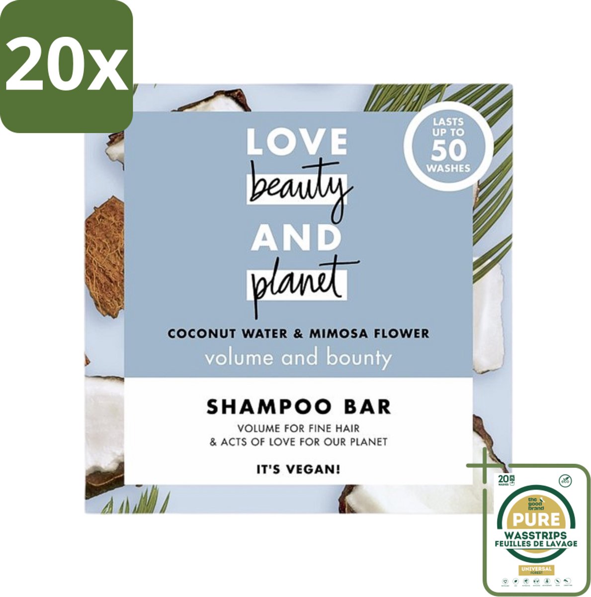 20 x Love Beauty and Planet - Shampoo Bar - Coconut Water & Mimosa Flower - Hydratatie & Volume - 90 g - Grootverpakking - Shampoo Bar - Kokoswater - Mimosa - Volume - Hydratatie